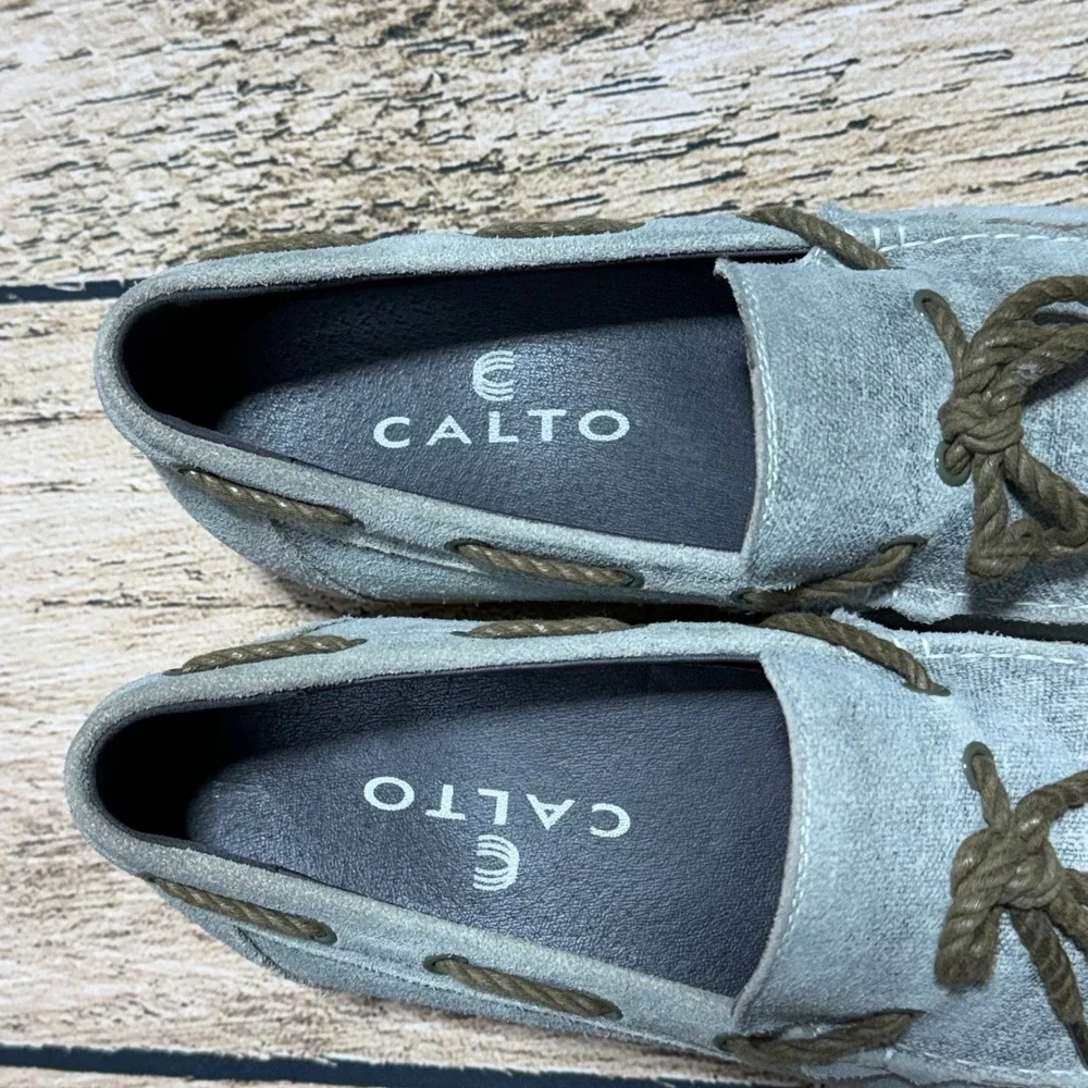 Calto Elevator Boat Shoes Mens 11 Gray Suede Loafers S1101 Height Increasing